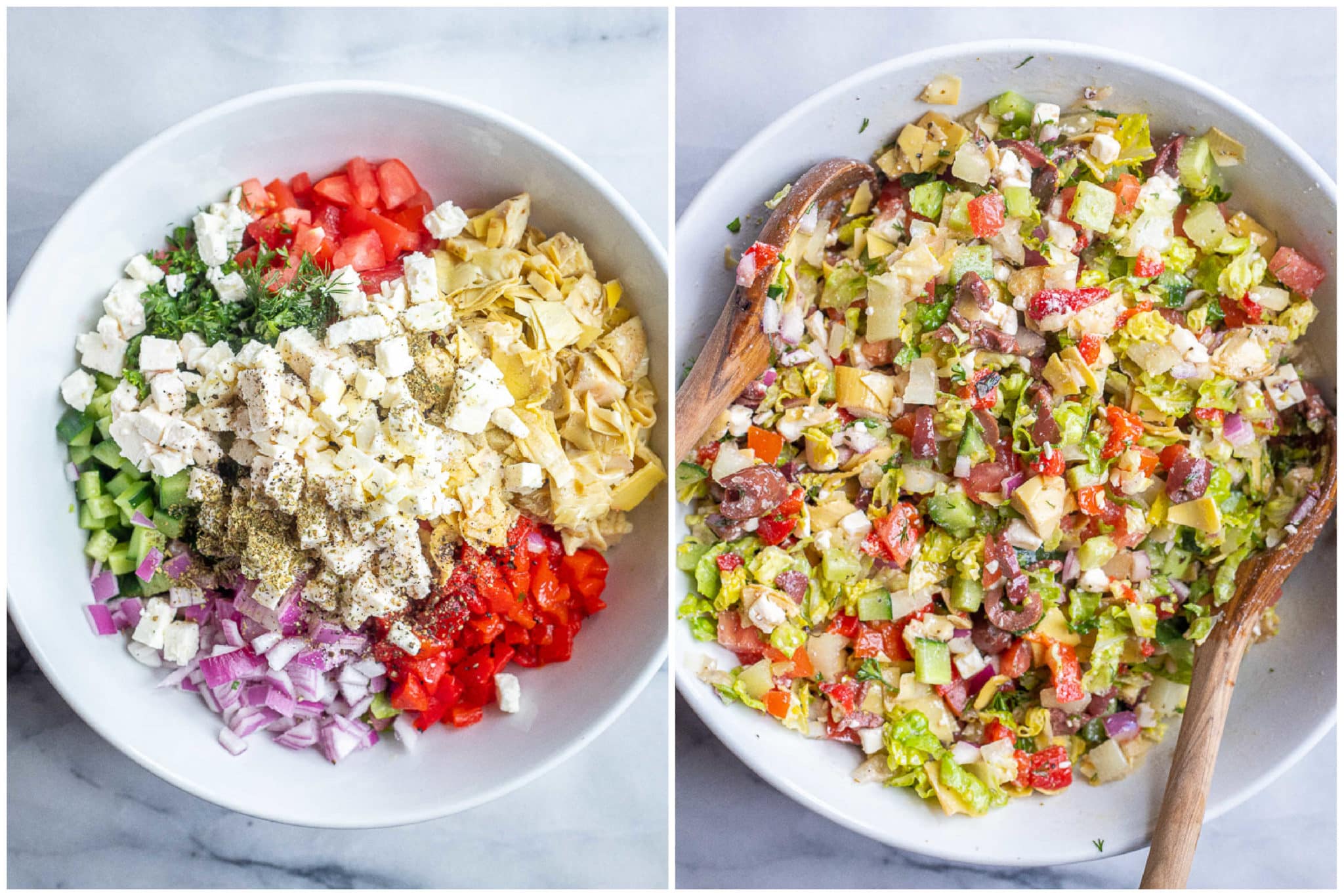 showing how to make the best Greek salad recipe