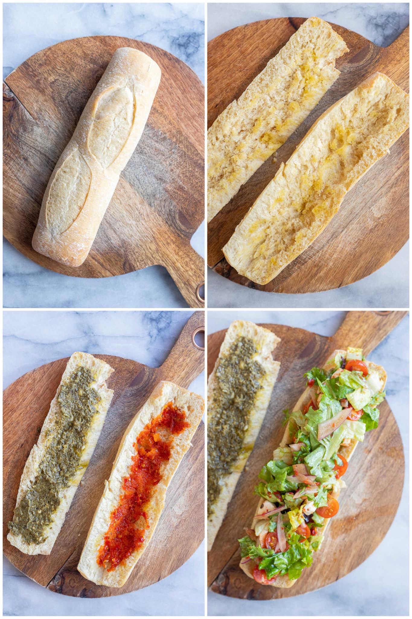 showing how to make these easy vegetarian Caprese Salad Sandwiches