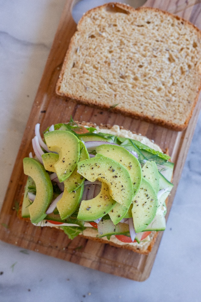 veggie hummus sandwich with all the toppings