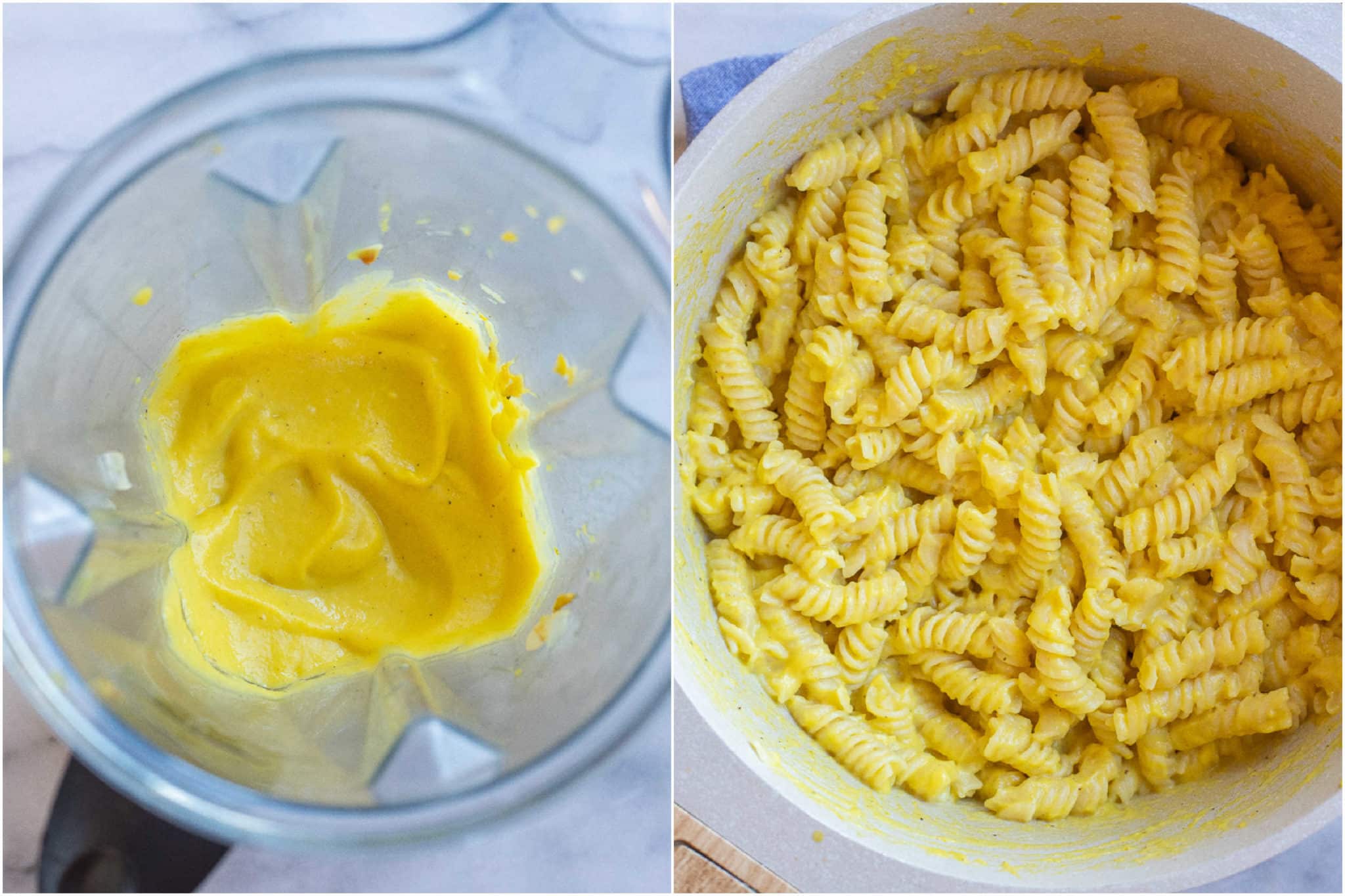showing how to make the golden squash puree and then mix it into the pasta