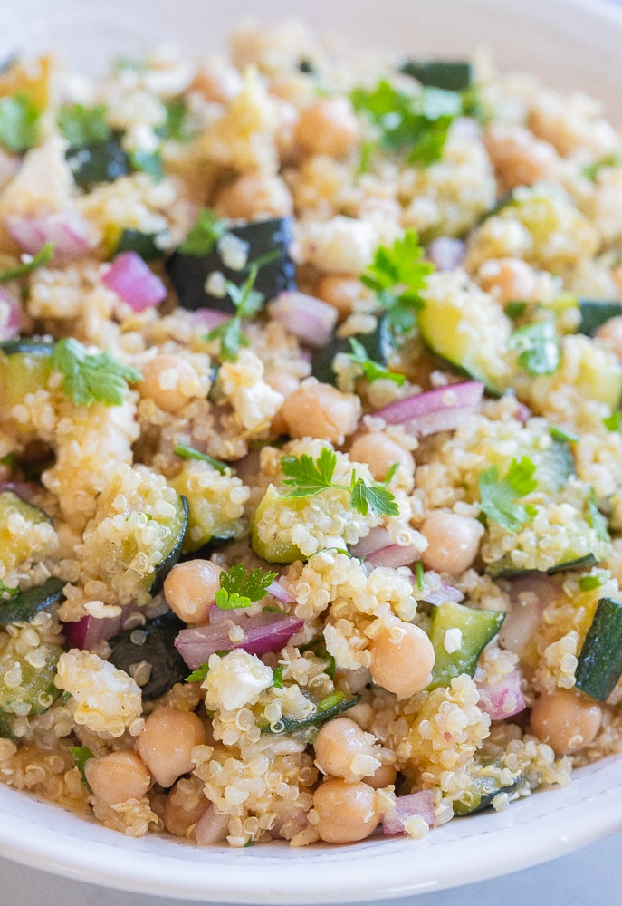 close up of lemon zucchini quinoa salad