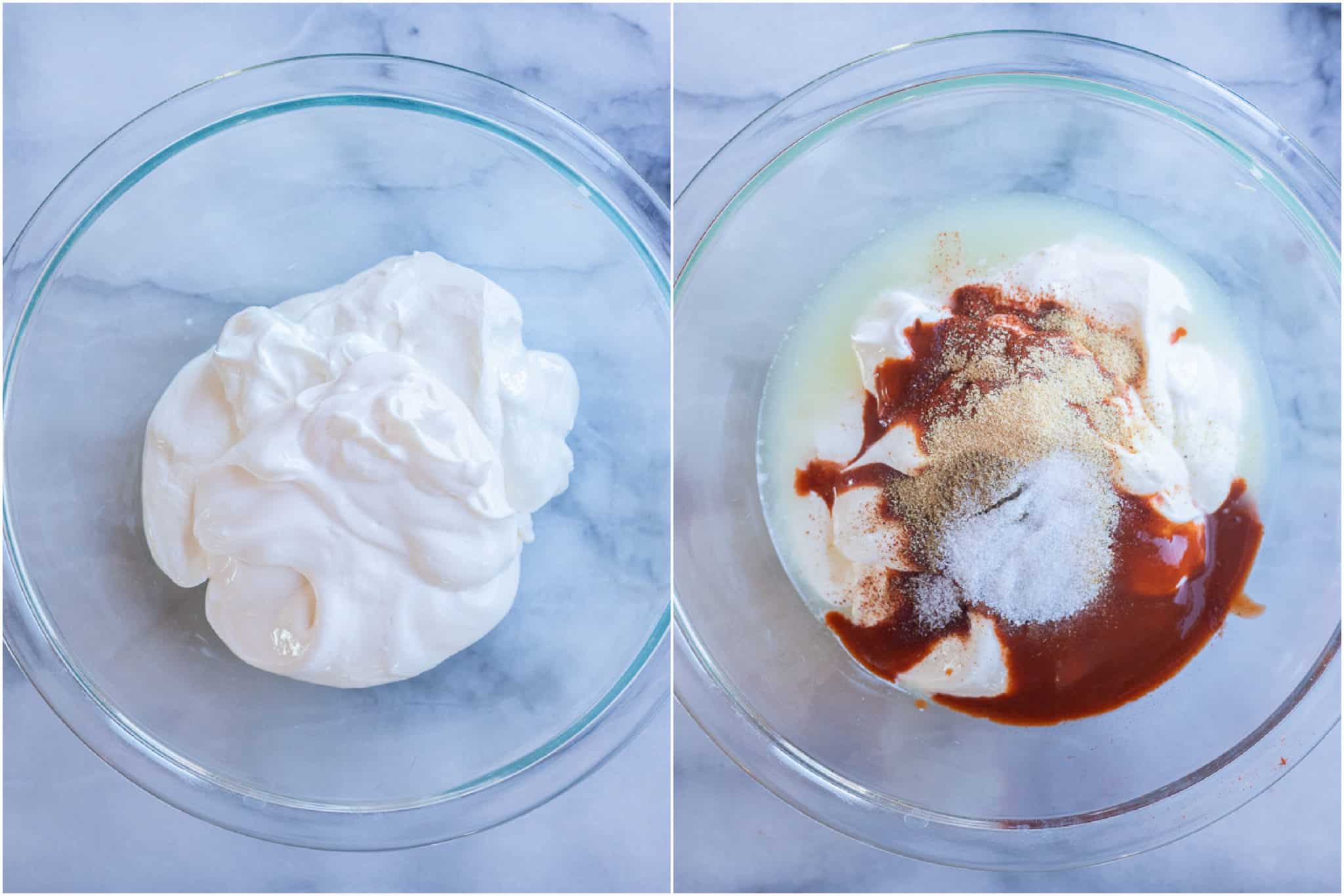 showing how to make fish taco sauce by mixing all the ingredients in one bowl