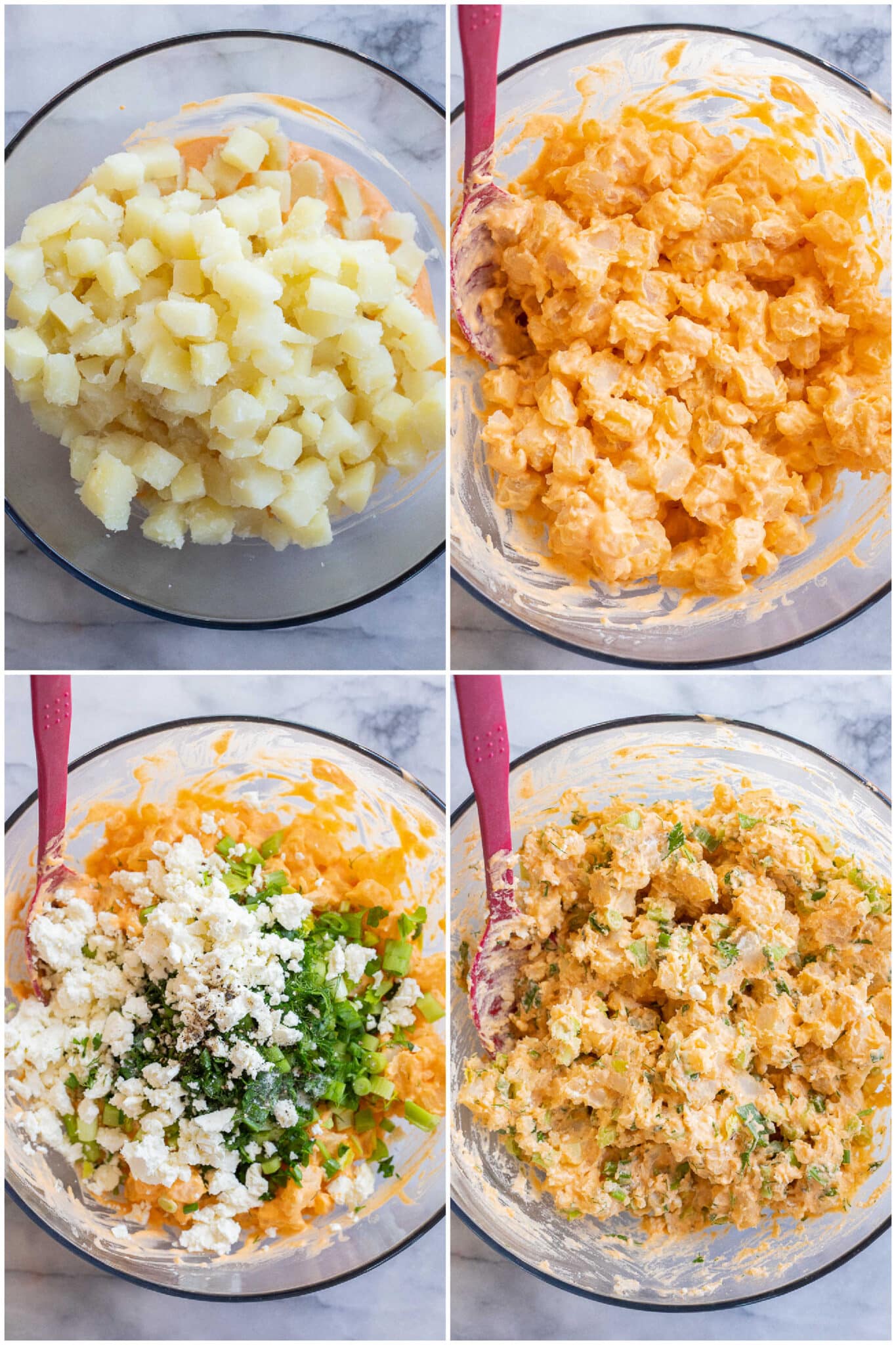 showing how to make buffalo potato salad