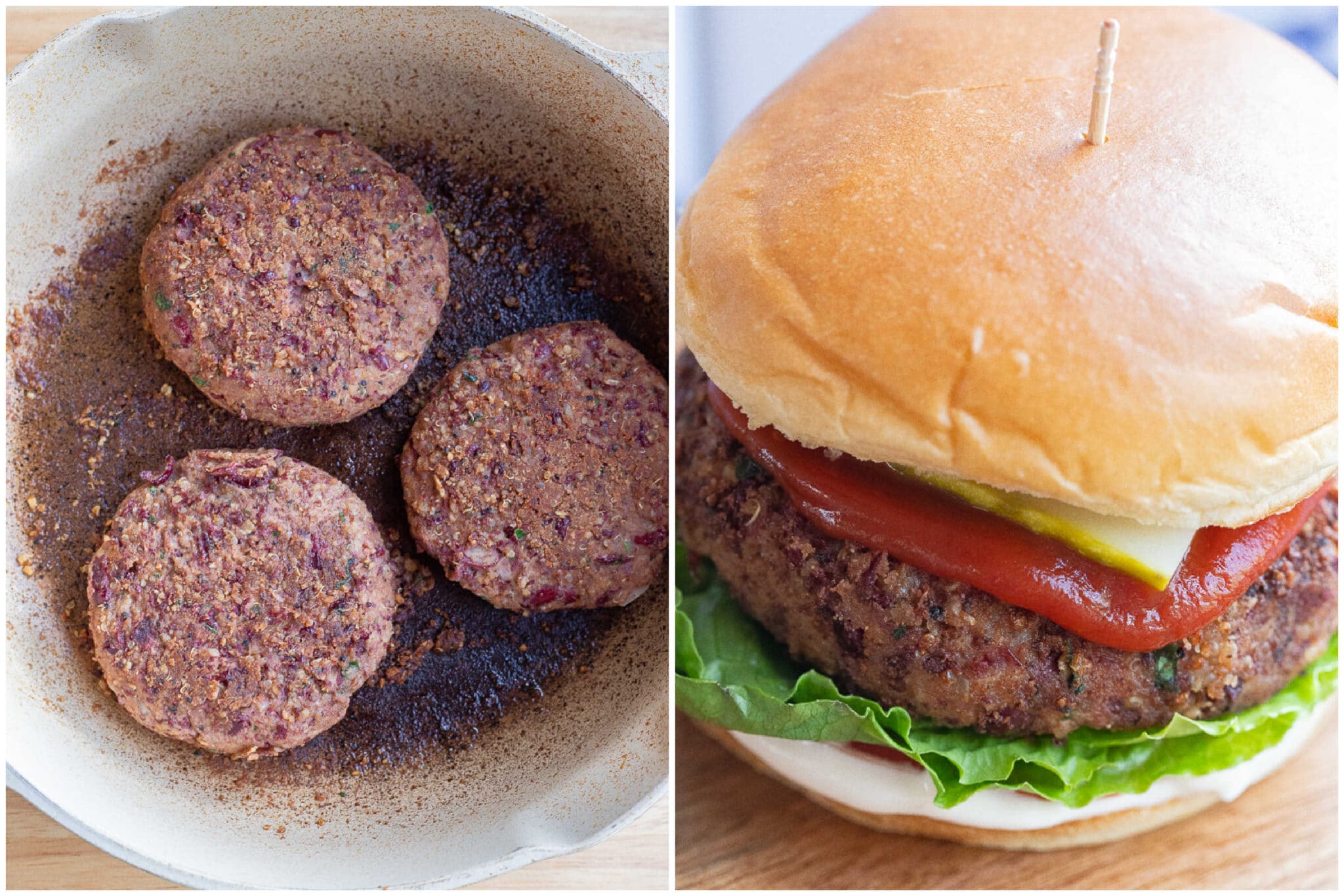 showing how to cook a veggie burger in the frying pan