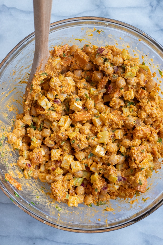 buffalo sweet potato salad with chickpeas and couscous