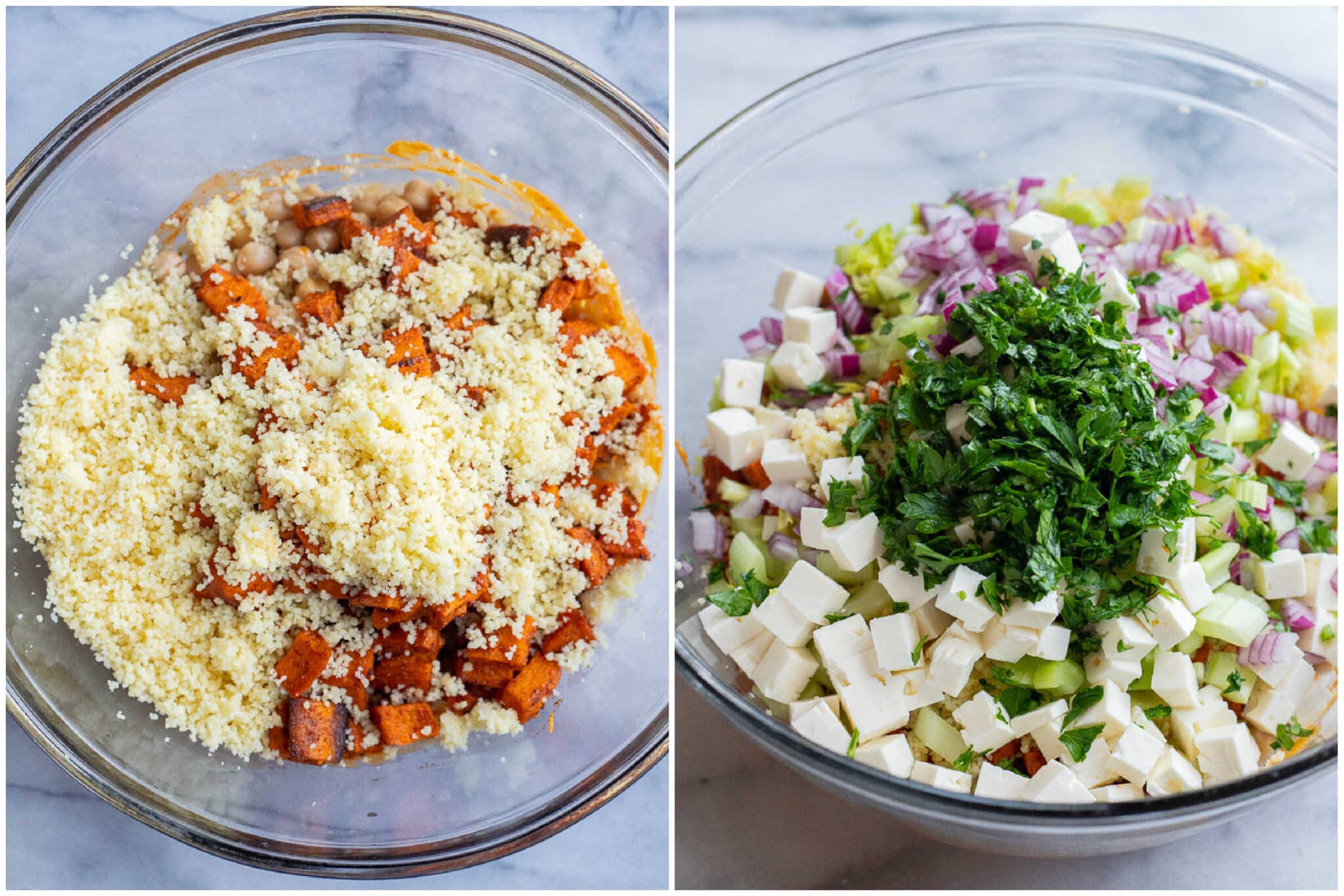 all ingredients needed to make this buffalo sweet potato chickpea salad