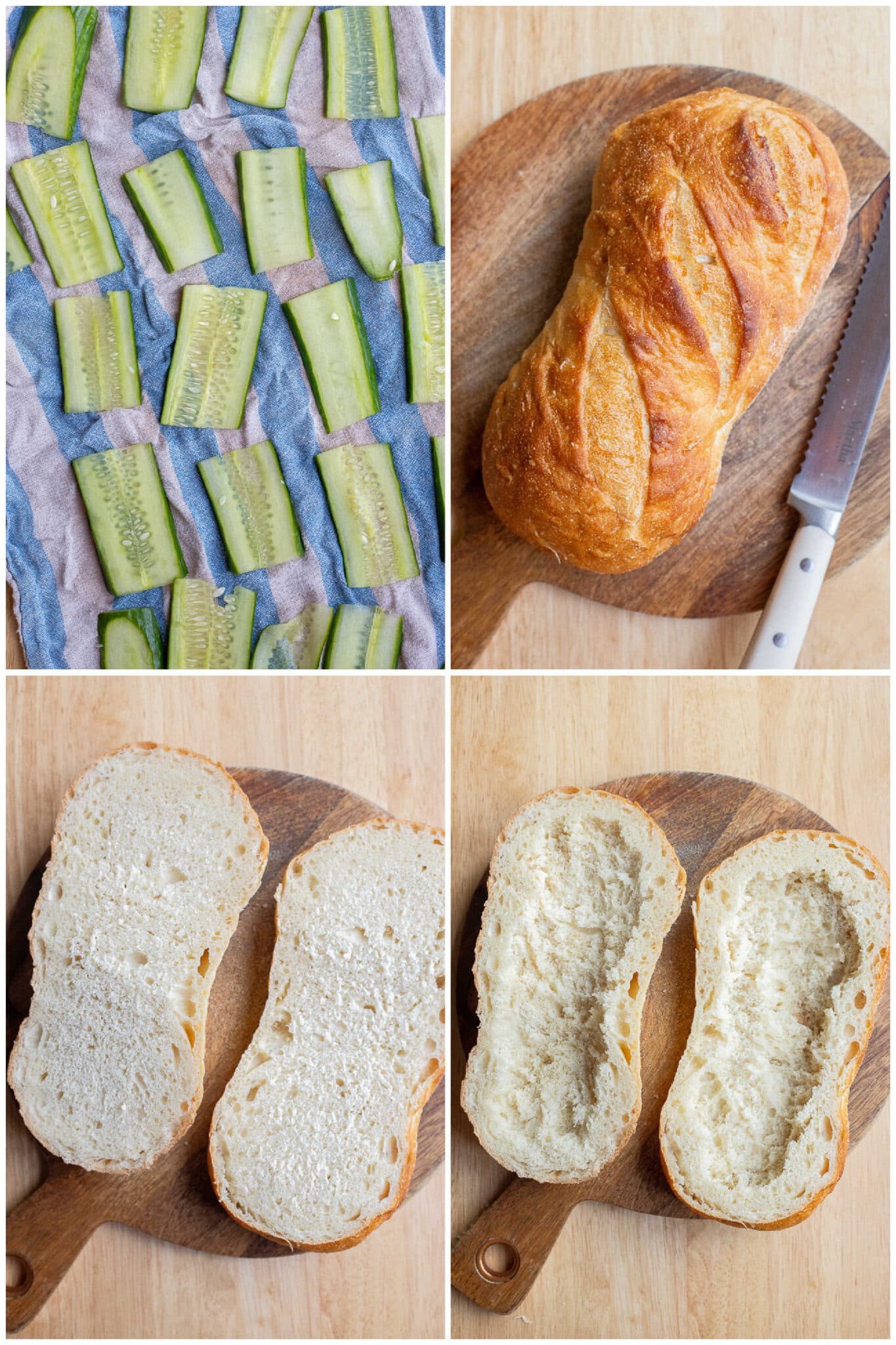 showing how to assemble a sourdough baguette sandwich
