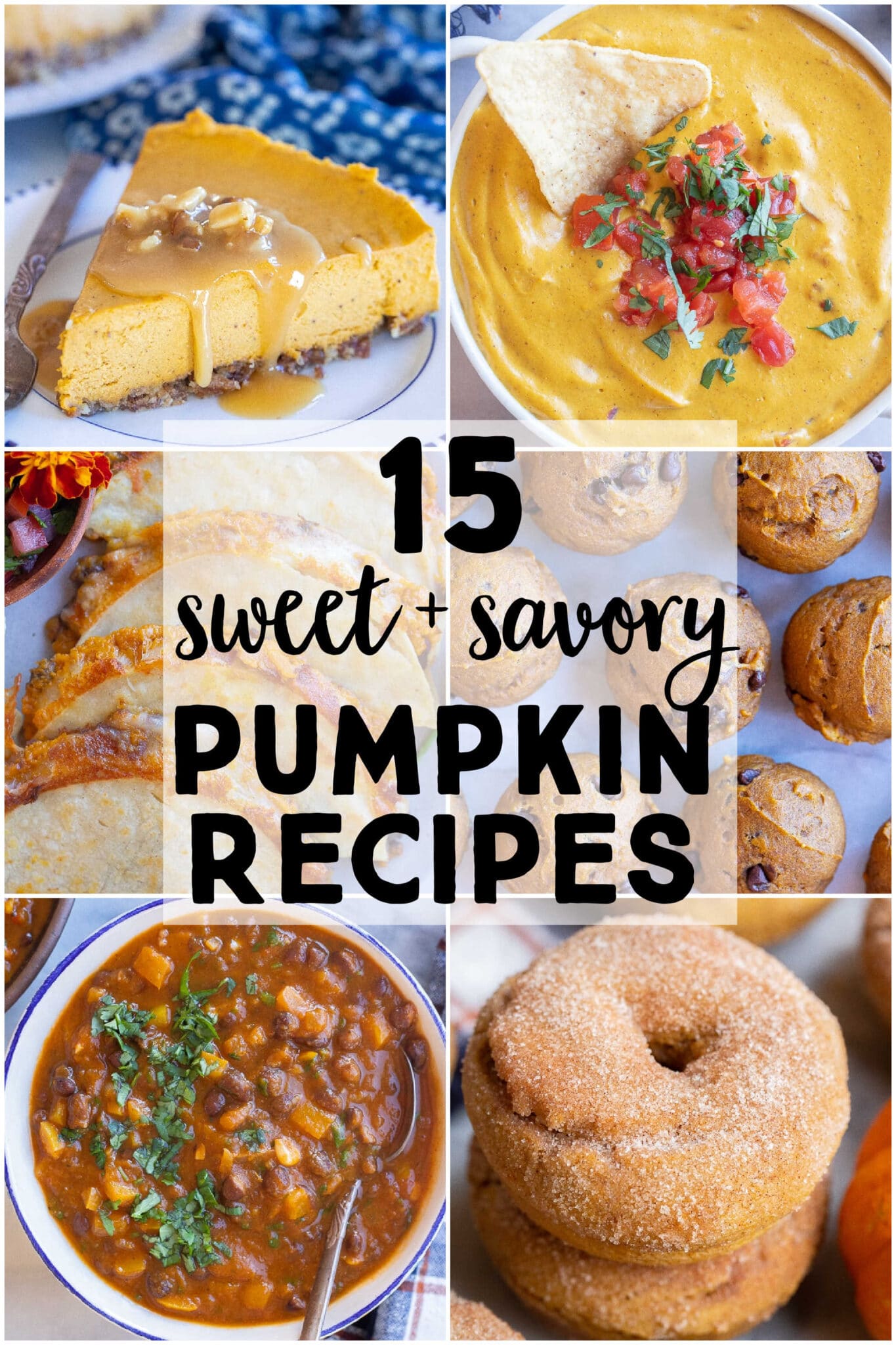 collage of sweet and savory pumpkin recipe photos