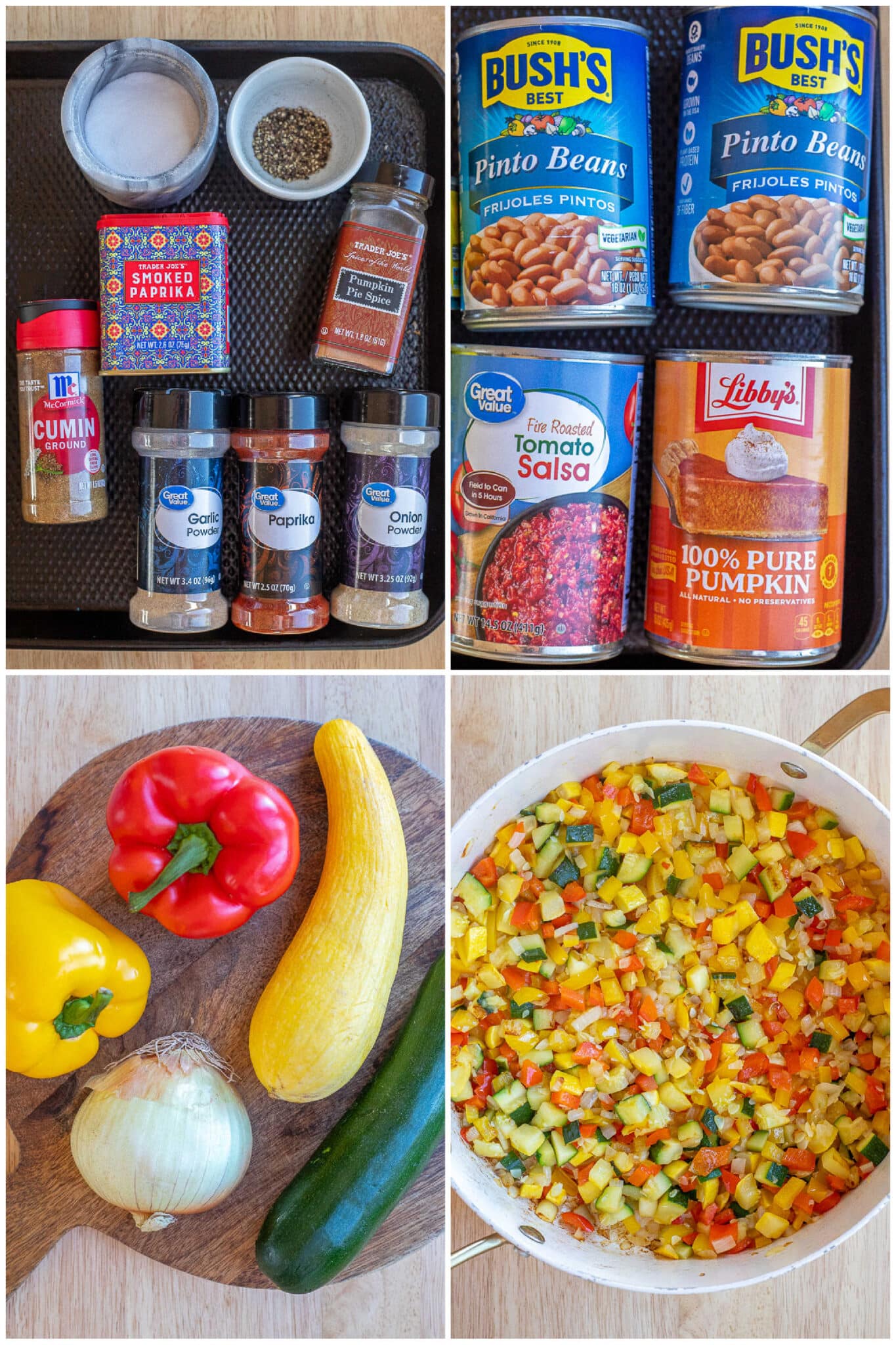 showing all the pantry ingredients and fresh veggies needed for this taco skillet recipe