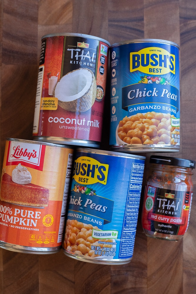 showing some of the ingredients needed to make this pumpkin red curry sauce