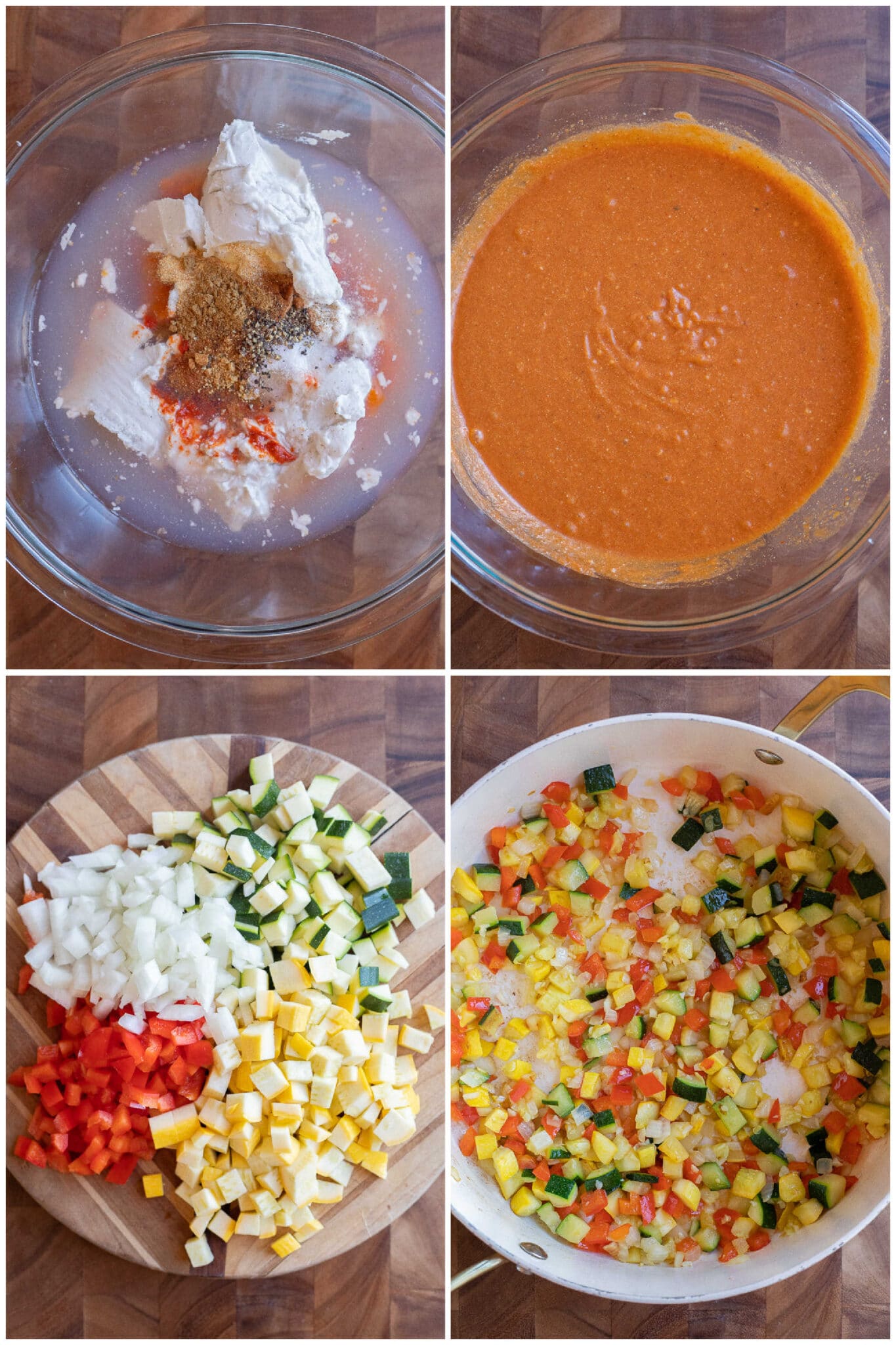 showing how to prepare the pumpkin curry sauce and the vegetables