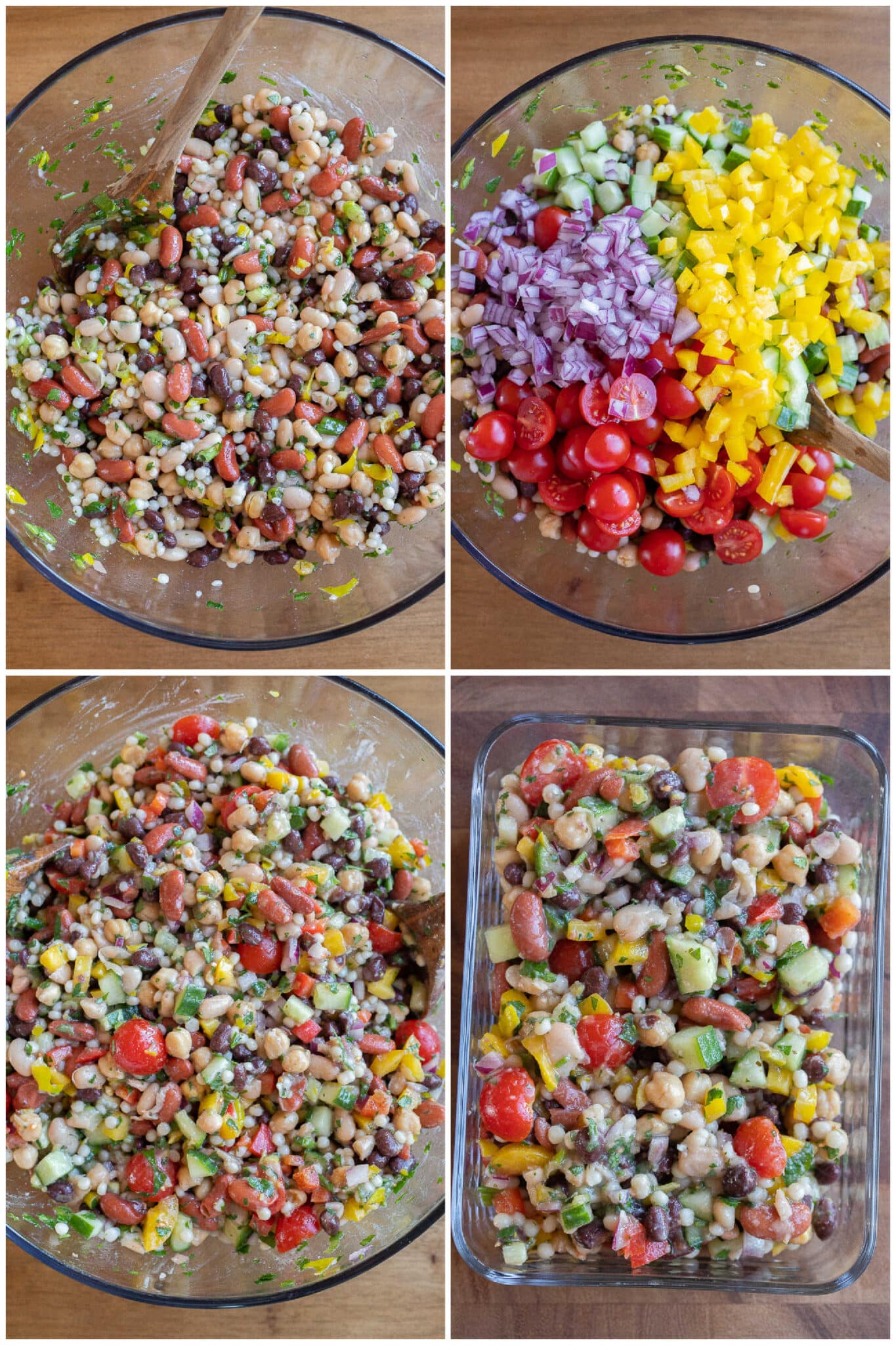 showing how to prepare this veggie packed bean and couscous salad
