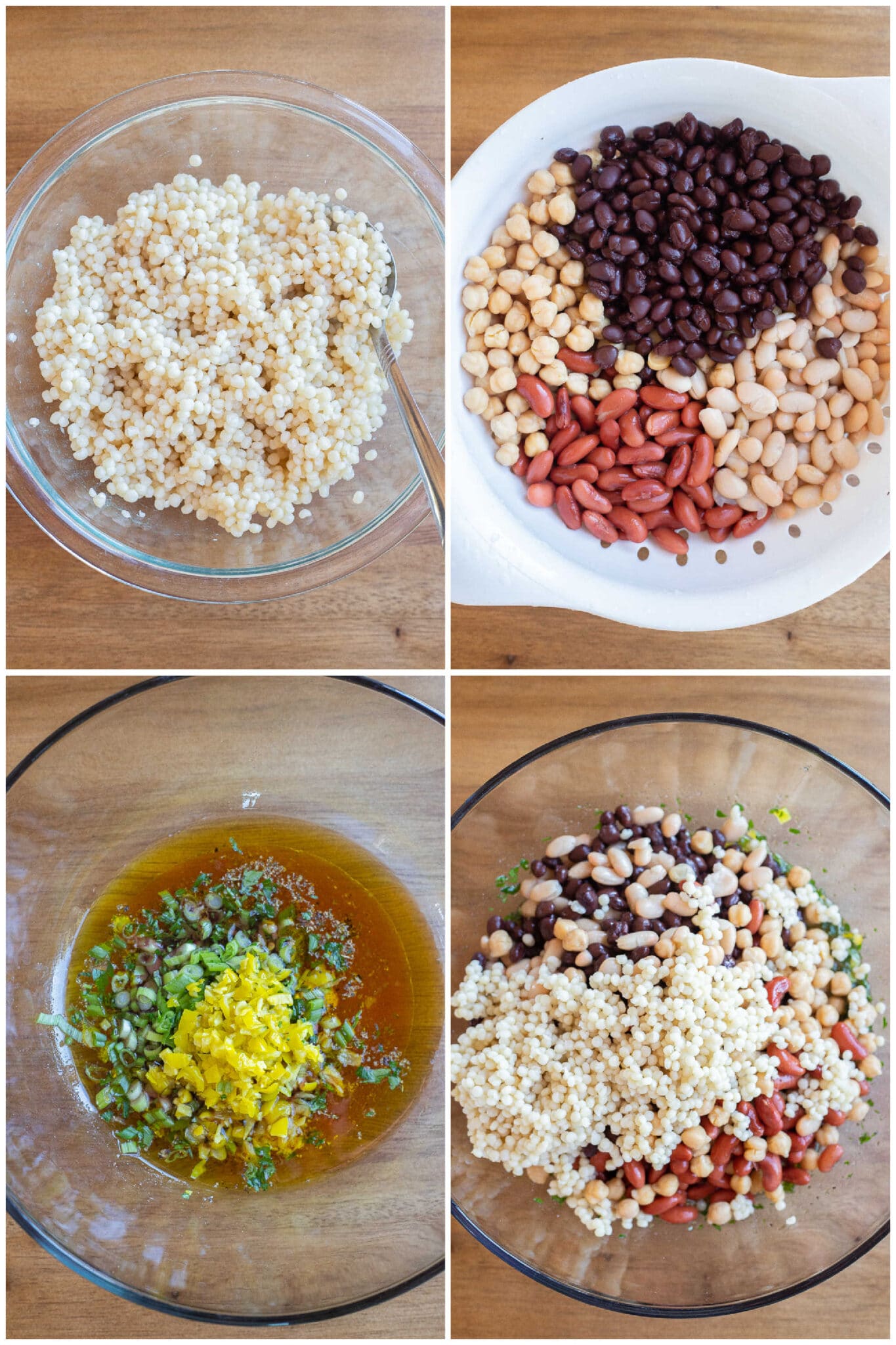showing how to assemble this four bean salad recipe