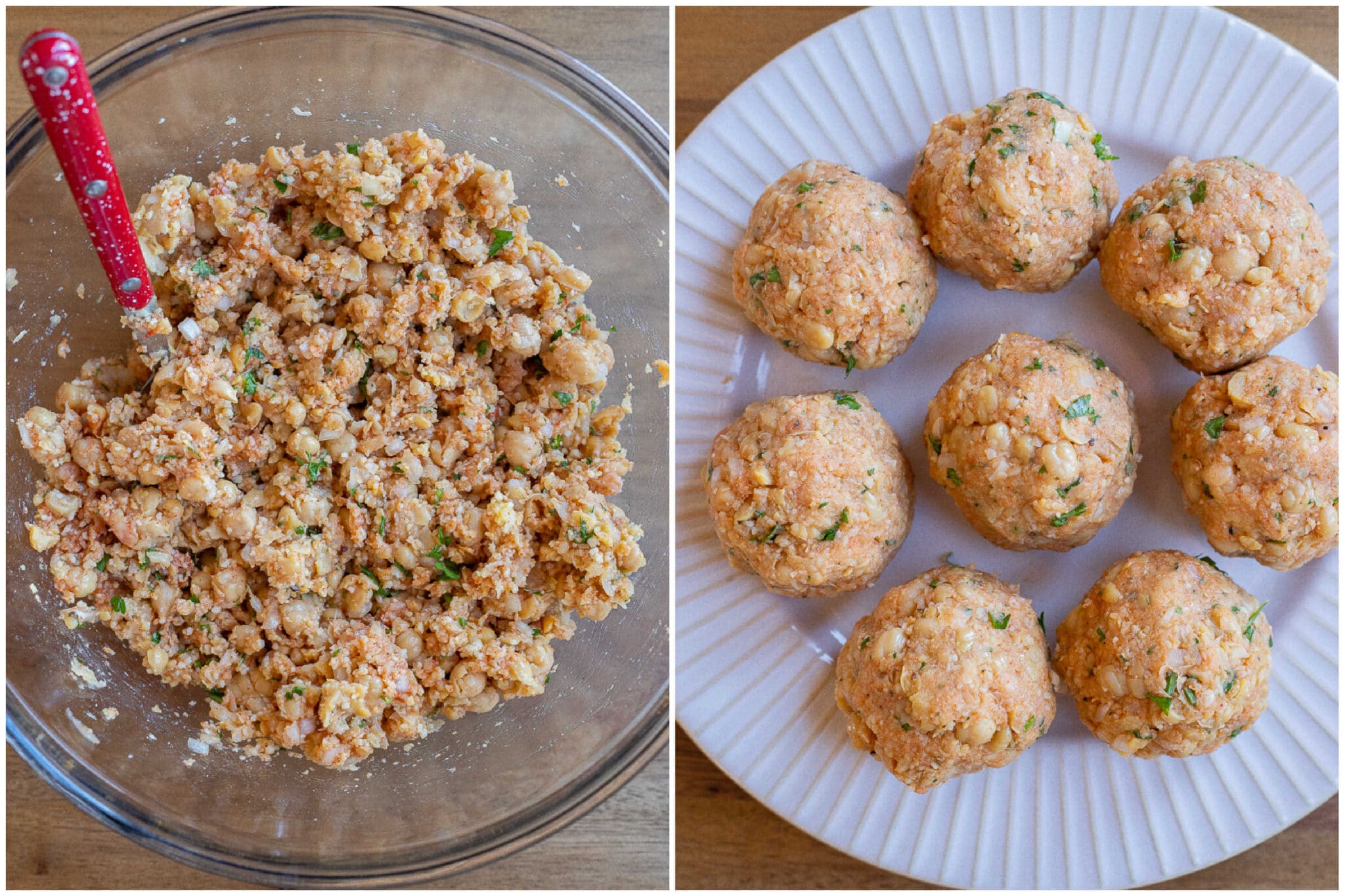 vegetarian meatball mixture rolled into meatballs