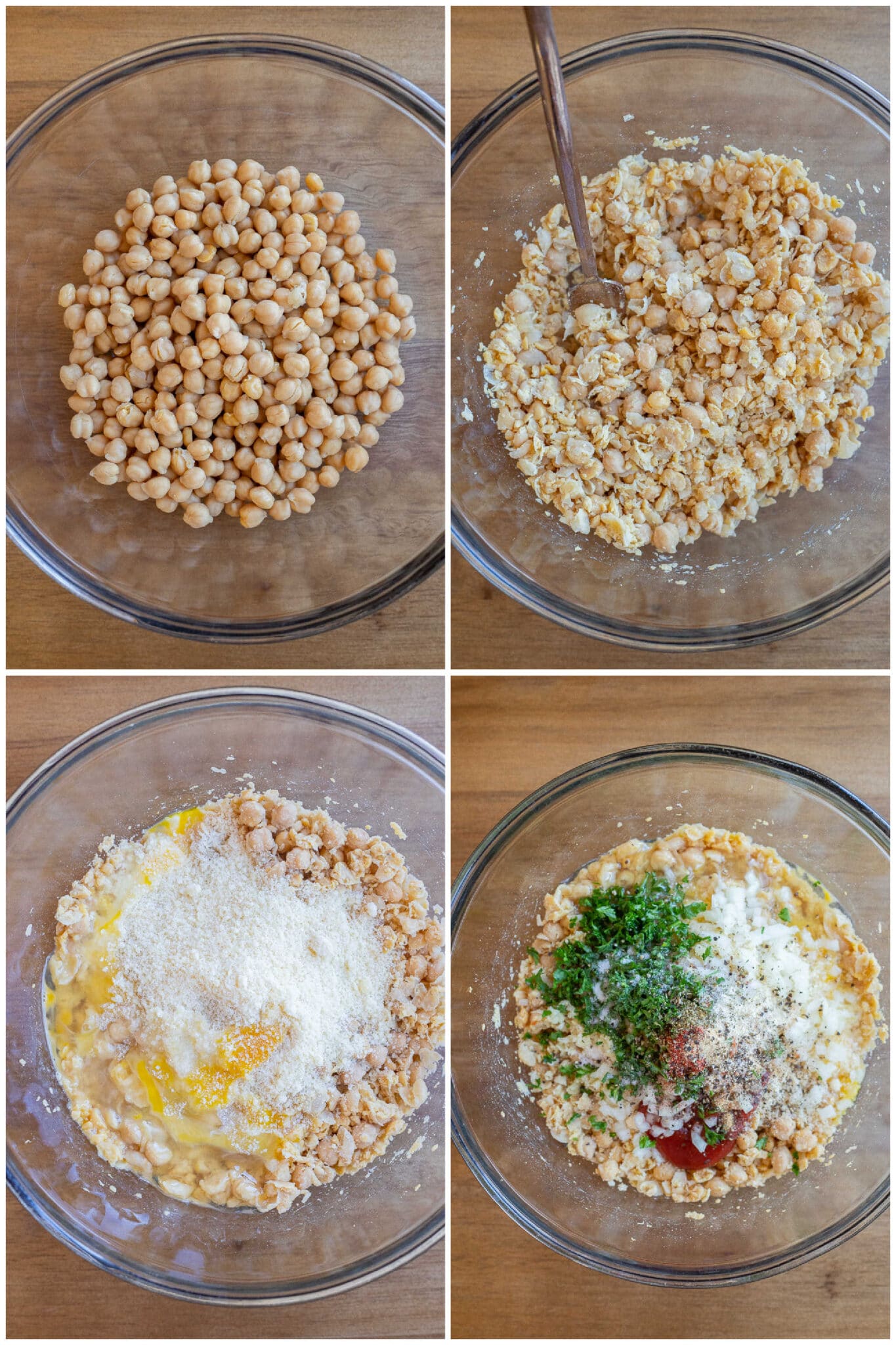 showing how to make vegetarian meatballs with chickpeas, couscous, eggs and parmesan
