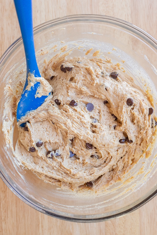 chocolate chip muffin batter in a bowl