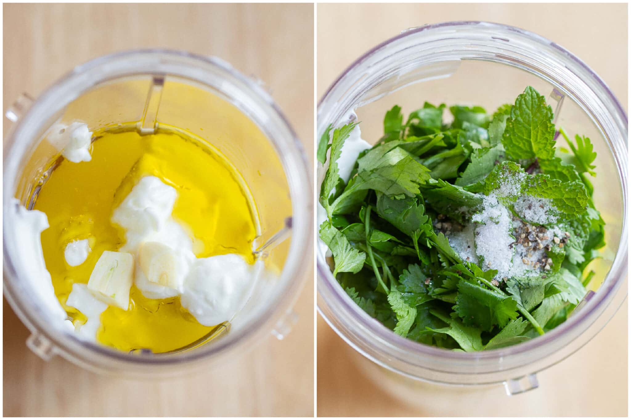 herbed yogurt dressing ingredients in a blender