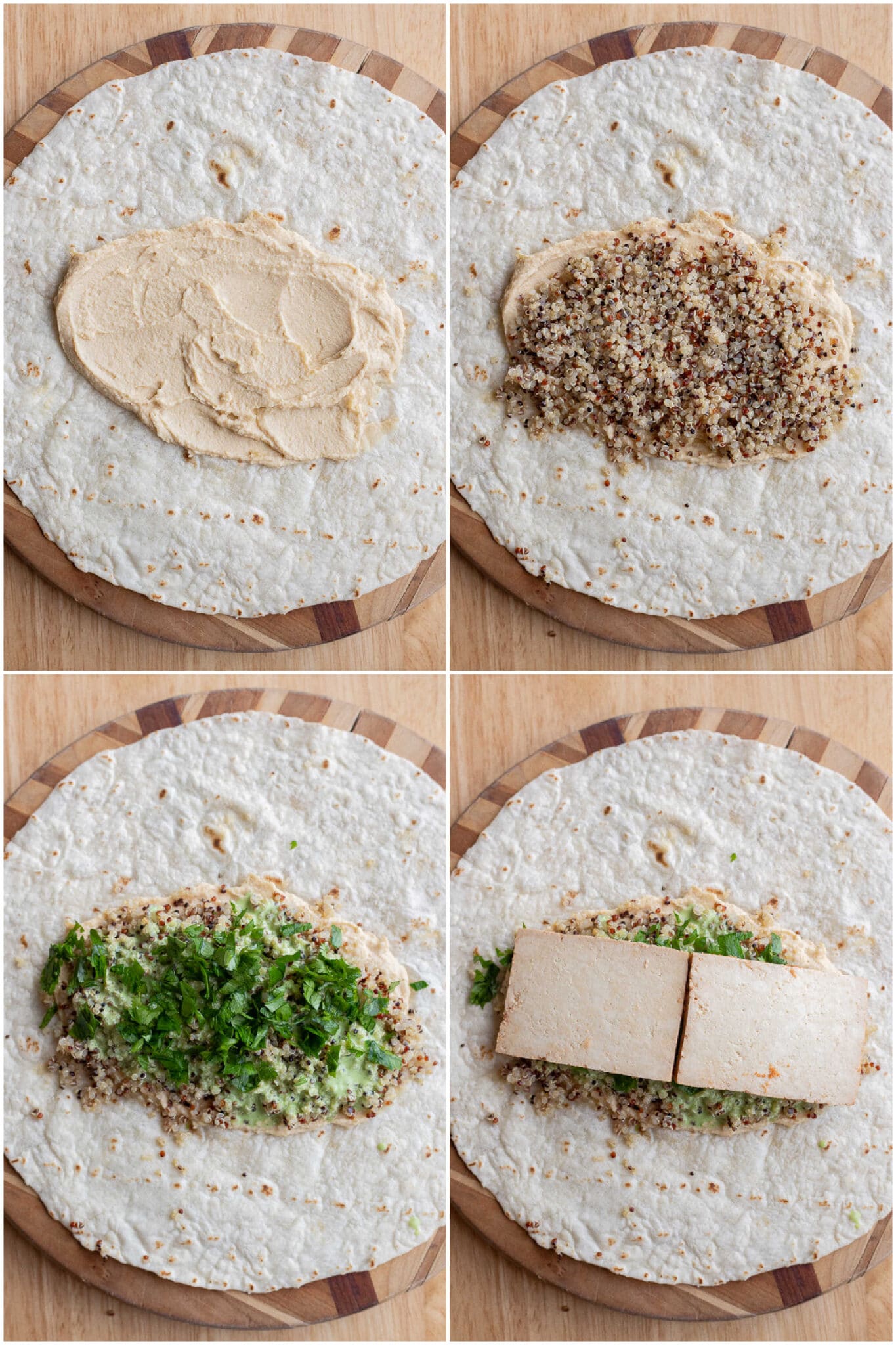 showing how to assemble these easy vegetarian wraps with all the needed ingredients