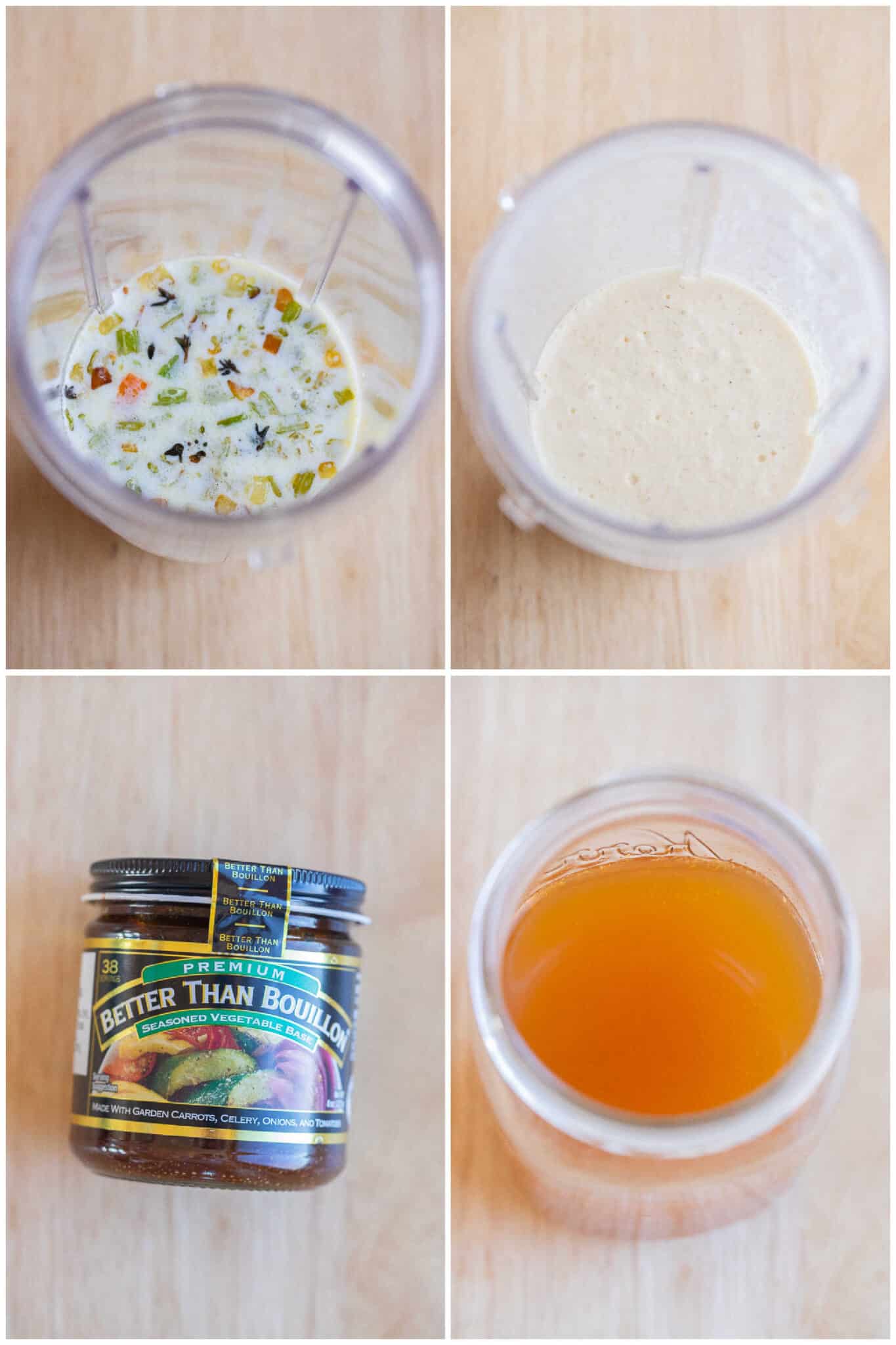 showing how to make the flavorful vegetarian gravy with veggie broth and milk