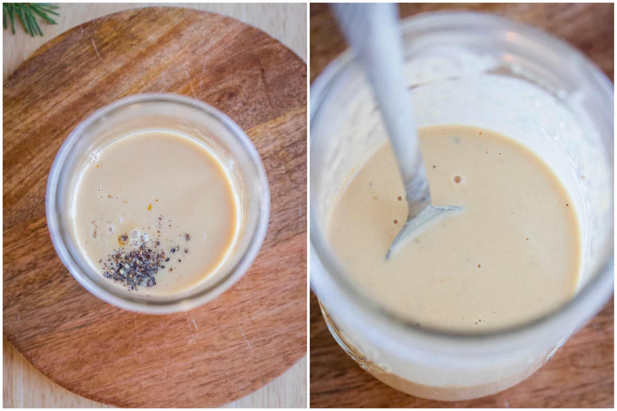 showing how to make the easy lemon tahini dressing