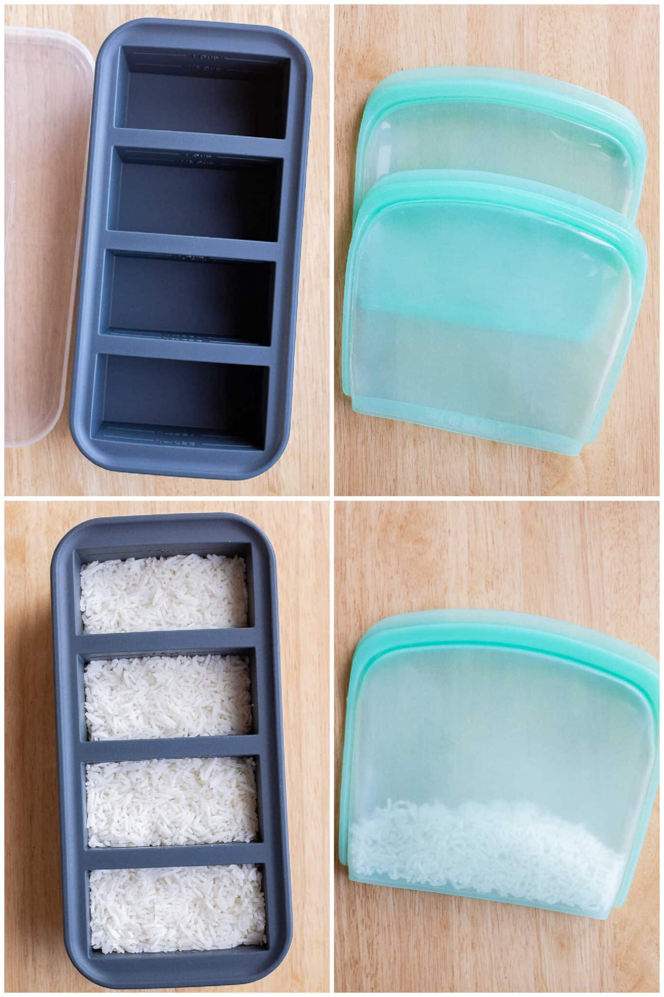 showing the containers used to freeze the rice in